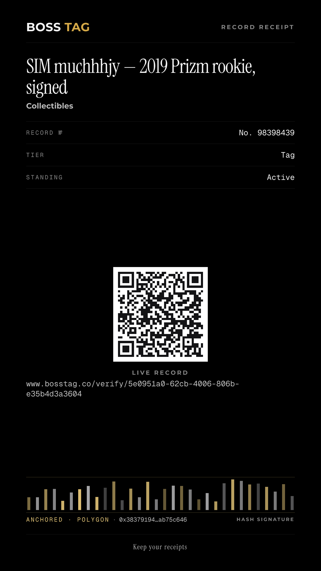 Shareable receipt for SIM muchhhjy — 2019 Prizm rookie, signed